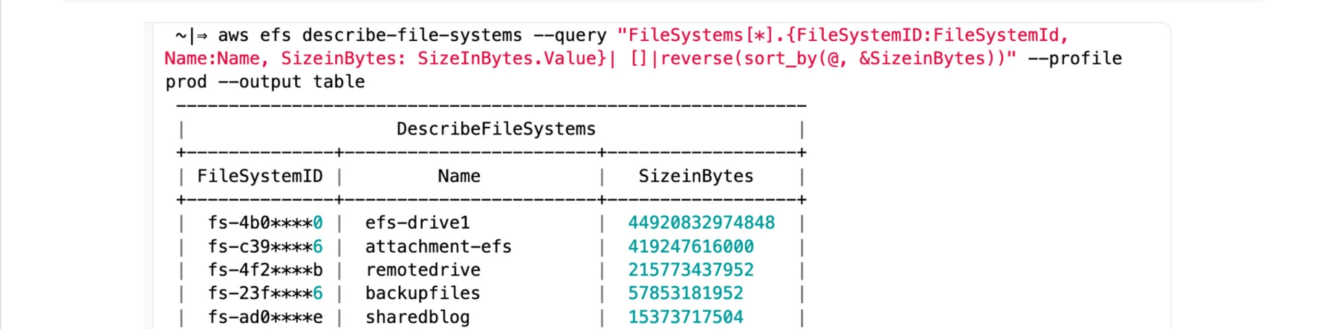 AWS CLI EFS List