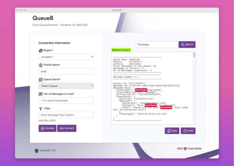 QueueB - Cloud Queue Browser for AWS SQS - Read, Browse, Search