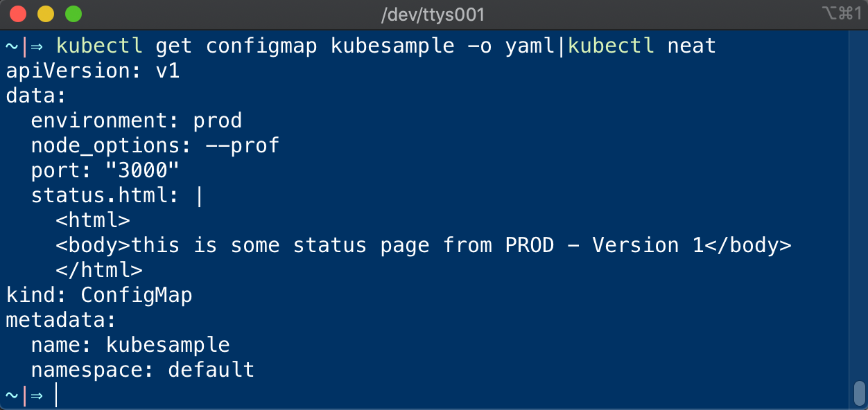 kubectl configmap update